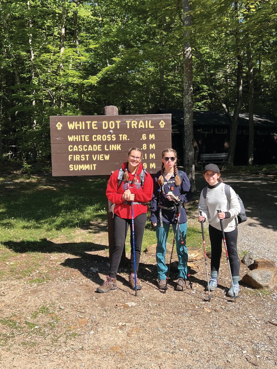 MOUNTAIN TOPPERS: Girl Scouts of Troop 171 Johnston  — Rebekkah Condon, Ailani Reed and Emily Packer — and their dedicated leaders ascended Mt. Monadnock in Rindge, New Hampshire.